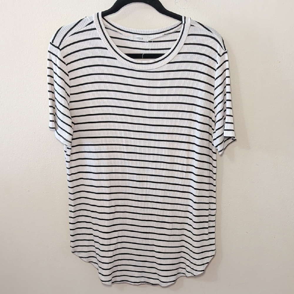 Cherish Black + White Striped Tee Ribbed Classic French Girl Women's Size L